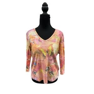 One World Butterfly Knit Top V Neck Hippie Eclectic Fairy Festival Womens M